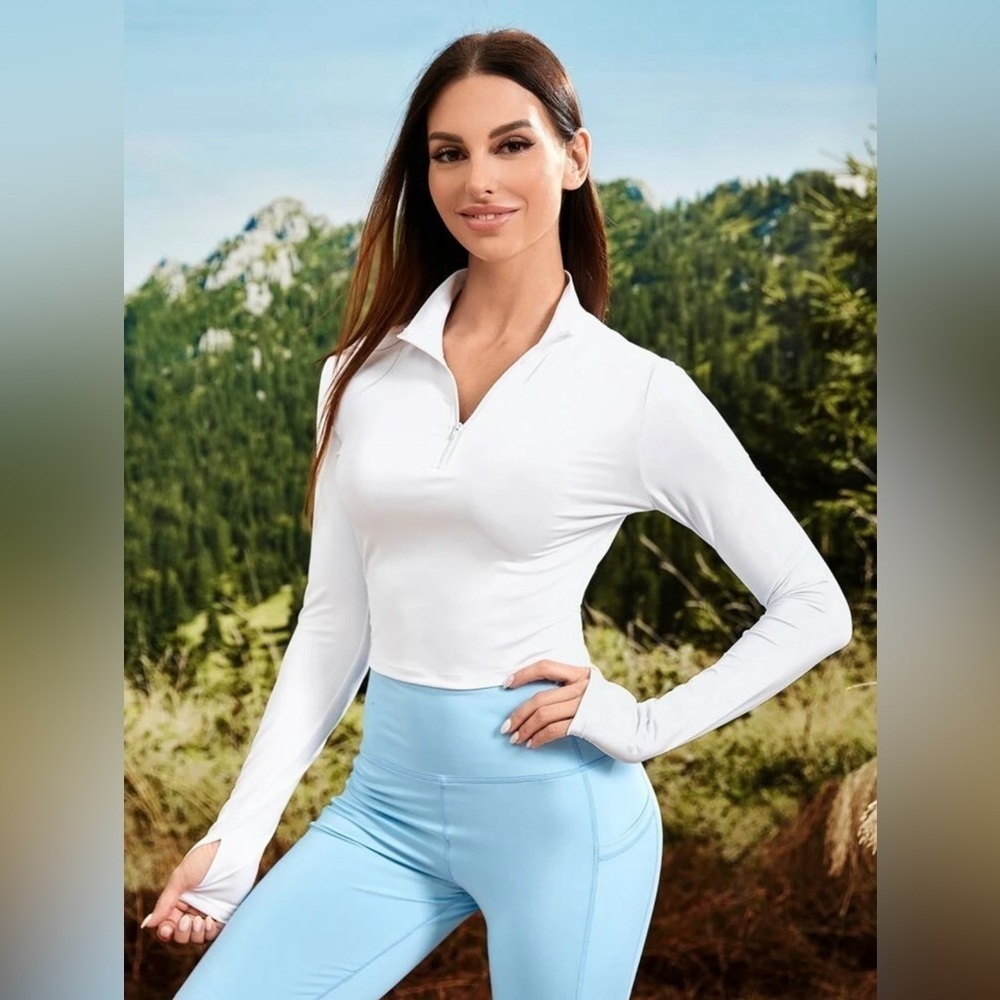 SHEIN White Cropped Zip-Up Top  - Large